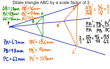 dilate triangle abc by a scale factor of 1 2